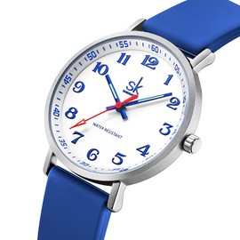 SHENGKE SK - Reloj deportivo ultra fino a prueba de sudor para mujer, con esfera de fácil lectura y banda de silicona colorida, Azul, Correa