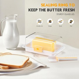 DTFRLD Airtight Large Butter Dish with Lid for Countertop and Refrigerator Shelf,mantequillera con tapa BPA-free,Plastic butter box Tray for 2 Sticks East /West Coast/European Style (White, Large)
