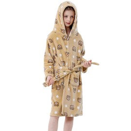 COOKY.D Baby Flannel Pocket Hooded Bathrobe Toddler Girls Soft Newborn Boys Spa Robe Shower Gifts,Brown Bear 4-5 Years