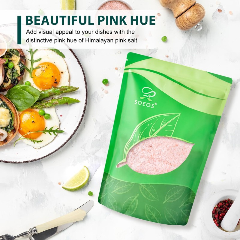 Soeos Himalayan Pink Salt, Fine Grain, 5 Lbs, Non-GMO, Pink