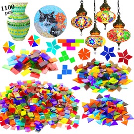 Csdtylh 1100 Pcs Mosaic Tiles, Glass Mosaic Tiles for Crafts Bulk, Stained Mosaic Glass Pieces, Mosaic Supplies for Home Decoration, Art Crafts, DIY Projects, Transparent (Mixed Shape)