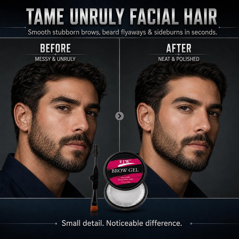 Clear Eyebrow Gel for Men with Dual-Ended Brush, Strong Hold