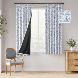 Jinchan Cortinas plisadas 95% opacas con diseño floral, color azul, 63 pulgadas, cortinas de oscurecimiento de habitación con flores impresas con aislamiento térmico, cortinas opacas para sala de