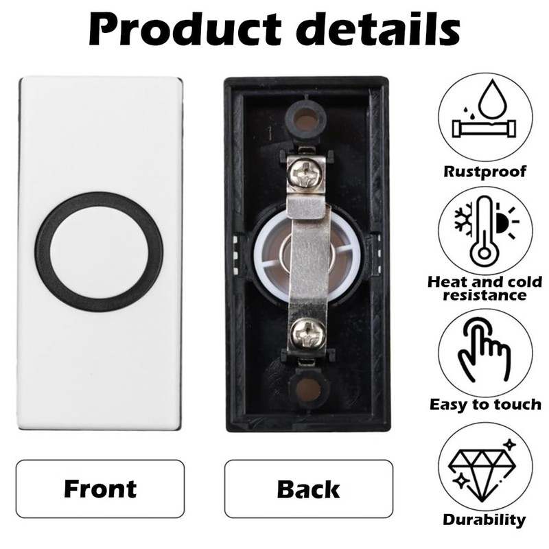 Wired Doorbell Button – Weatherproof Wall-Mounted Push Button with 2