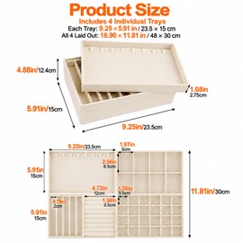 Velvet Jewelry Drawer Organizer Trays, 4-Layer, Beige