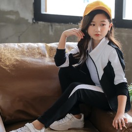 amropi Kids Girl's Tracksuit Full Zipper Jacket Top and Pants Sports Outfits Set White Black,5-6 Years