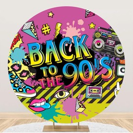 OFILA Back to The 90s Round Backdrop 7.2x7.2ft Hip Hop Graffiti Wall Circle Backdrop Retro Radio Back to 90s Background 90s Themed Birthday Party Decor Banner Adults Portrait Photoshoot Studio Props