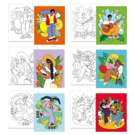 6 Pcs Pre Drawn Canvas Painting for Adults Couple，8" x 10" Pre Printed Canvas for Adults Sip and Date Nigh, Preddrawn Canvas Panels for Party Favor Activities, Beginner Favor