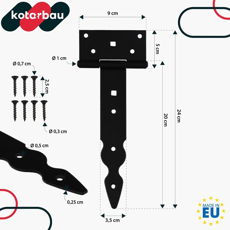 KOTARBAU® Cross Hinge T-Hinge Decorative Shutter Hinge Powder Coated Black