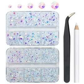 qiipii 3060PCS White AB Resin Flatback Rhinestone for Tumblers Crystal White AB Flatback Jelly Resin Rhinestones 2mm 3mm 4mm 5mm 6mm Non Hotfix Gems Stones for Mugs Bottles DIY Crafts Decoration