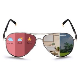 ROCKNIGHT Pilot Sunglasses Women's Polarised UV Protection Trendy Pink Photochromic Sunglasses Gifts for Women, Ruthenium Frame/Photochromic Pink Lens
