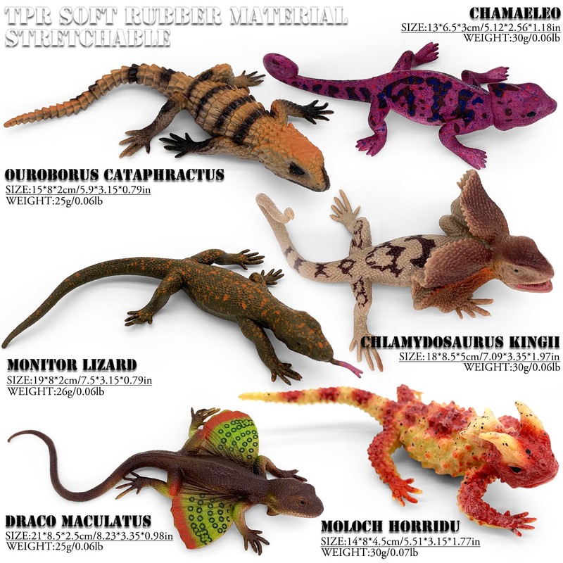 Realistic Squishy Lizard Toys - Fake Stretchy Rubber Reptiles for