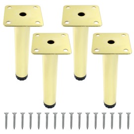 Rierdge 4 Pcs 6”/ 150mm Metal Furniture Legs Gold Adjustable Furniture Support Feet for Table Desk Chair Sofa Shelves