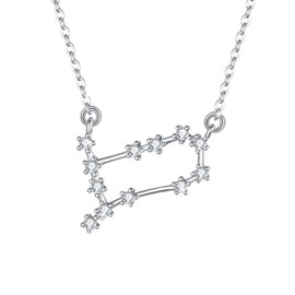 BriLove 925 Sterling Silver Necklace for Women - Gemini Constellation Zodiac 12 Horoscope Astrology CZ Pendant Birthday Gift Clear