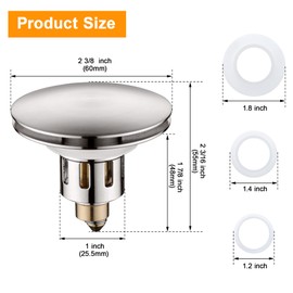 TIORIY Universal Bathroom Sink Stopper - Upgraded Wash Basin Bounce Core Push Type Drain Filter, for1 1/8~1 1/4" Standard Drain Holes, Pop Up Sink Drain Plug, Brushed Nickel