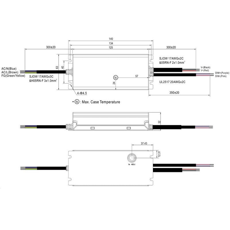 WITTKOWARE XLG-100-H-AB IP67 Constant Power CV+CC LED Driver, Output 875~2780mA