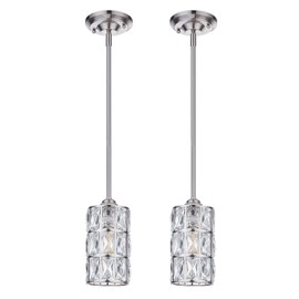 Doraimi 1 Light W4 3/4"H8 3/4" Prism Crystal Pendant with Brushed Nickel (Set of 2) Classic for Bar, Dining Room, Corridor,Living Room. LED Bulb(not Include)
