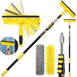 370'' Long Reach Window Squeegee with Telescoping Extension Pole, 2-in-1 Indoor/Outdoor Cleaning Tool with 270° Rotatable Head, Lightweight Alloy Aluminum Pole for Shower Door, Mirror, Car Windshield