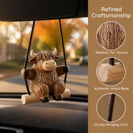 Rearview Mirror Decor Highland Cow Swing Automotive Farm Animal Pendant A