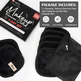 Orighty Makeup Remover Cloths 7-Day Set, Premium & Reusable Makeup Remover Pads, Erase Makeup With Just Water, Makeup Set For Eyes, Lips, Foundation and more, Ideal Choice For Women (Black)