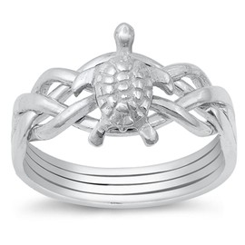 CloseoutWarehouse Sterling Silver Flatback Sea Turtle Puzzle Ring Size 7