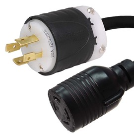 NEMA L14-20P to L14-30R Plug Adapter - 1 Foot, 20A, 125/250V, 12/4 AWG - Iron Box - IBX-7954-01
