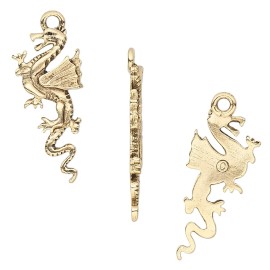 Platinum 4 Antiqued Gold Plated Pewter 25x11mm Dragon Charms