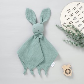 LAWKUL Baby Comforter Organic Cotton Security Blanket Muslin Soft Babe Lovey for Newborn Infant Boy Girls 40x40cm Bunny Green