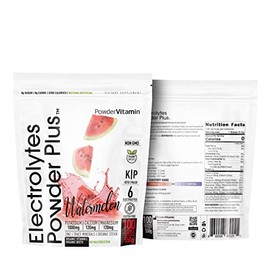 PowderVitamin Electrolitos en polvo Plus (100 porciones) Polvo de electrolitos de sandía Keto sin calorías, 0 azúcar, sin maltodextrina