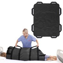 NIHAO Bed Transfer Sheet with Handles 43" x 36" Positioning Bed Pad Patient Lifting Mat for Turning, Repositioning Washable & Reusable Draw Sheet for Hospital & Home, Black