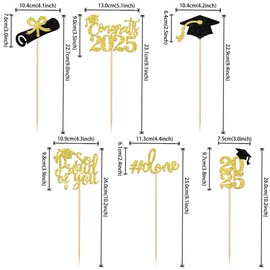 12 PCS 2025 Graduation Centerpiece Sticks Diploma Done Congrats 2025 Table Flower Centerpieces Grad Cap So Proud of You Class of 2025 Floral Decorations for 2025 Graduation Theme Party Supplies Gold