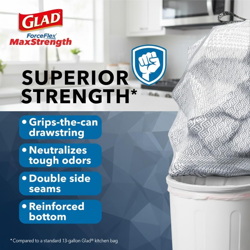 Glad ForceFlex MaxStrength Kitchen Drawstring Bags with Lemon Fresh Bleach