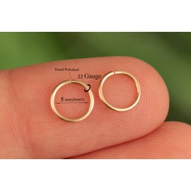 5mm Gold Cartilage Nose Helix Tragus Mini Huggie Hoop Earrings in 14k Gold-filled Snug Gold Nose Ring (Gold, 5mm 22 gauge / 1 pair)