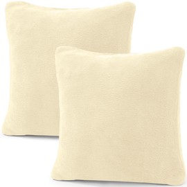 CelinaTex Set of 2 Cushion Covers, 80 x 80 cm, Double Pack, Coral Fleece Cushion Cover, Comfortable Cream White, 5001350