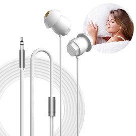 GEEKRIA - Auriculares para dormir, con aislamiento de ruido, mini auriculares ASMR para dormir, para insomnio, viajes aéreos, sueño lateral, sueño ligero, sonidos ambientales, relajación, meditación (blanco, 11.8 pies)