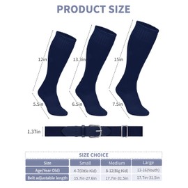 Gnodio 2 Pairs Baseball Socks and Belt Combo Set Adjustable Youth Baseball Softball Socks Belt for Boys Girls