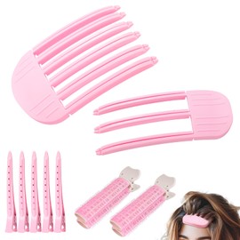 9 Pinza para Dar Volumen al Cabello, Kit de Pinza Voluminizadora para Cabello Mujer para Flequillo Esponjoso y Natural, Peine Moldeador 3 y 6 Dientes, pinzas para levantar raíz del cab (Rosa)