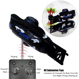 Tipmant Mini RC Submarine Remote Control Boat Ship Military Model Electric Water Toy Waterproof Diving Kids Gift Black