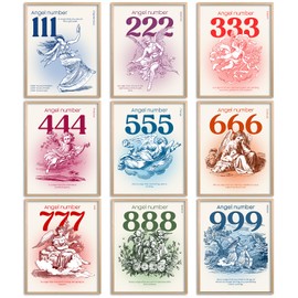 Elegend Angel Numbers Poster Set of 9 – Beautifully Illustrated with Angelic Imagery and Meaningful Sequences in 8x10 Inches Prints on Quality Paper Unframed