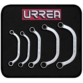 Urrea Box-End Obstruction Wrench Set - 5-Piece (10mm - 18mm) Half-Moon Wrench Kit with Satin Nickel Finish & Roll-up Storage Pouch - 1700CM, Silver