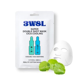 3words 8letters 3W8L [Super Double Shot] Face Mask Cica Cooling 0.91 fl oz | -5.3 °C | Caming Essence | Heated Skin | Daily Facial Mask| Eco-friendly Pure Cotton Green Sheet Masks | Korean Skin Care