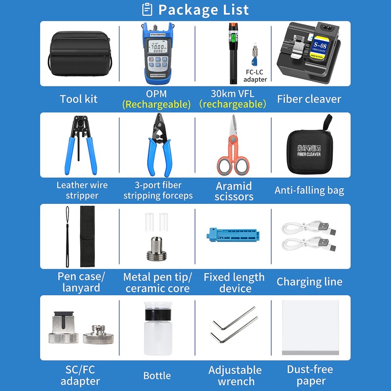 10 in 1 Fiber Tool Kit with Rechargeable Optical Power