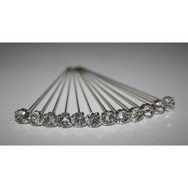 12 LUXURY 4mm x 4cm CLEAR DIAMOND diamante pins WEDDING FLOWERS
