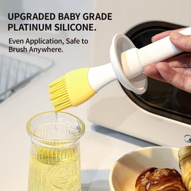 Uteynee Oil Dispenser with Brush - Glass Olive Oil Dispenser for Kitchen, 3 IN 1 Oil Dispenser Bottle with Silicone Basting Brush for Cooking Vinegar Sauce BBQ Grill Frying (Brown/White)