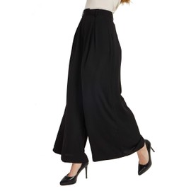Tronjori Women High Waist Casual Wide Leg Long Palazzo Pants Trousers Regular Size(M, Black)