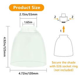 6 Pack Clear Glass Ceiling Fan Light Covers，Bell Shaped Glass Lamp Shade Covers Replacements Globes for Ceiling Fan Light Fixture Chandelier Wall Sconces