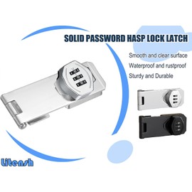 Litensh Password Lock for Household Cabinets, Hasp Lockable, Security Hasp, Combination Lock, Security Door Lock, Anti-Theft Protection, Keyless for Drawer, Barn, Silver, 4 Inch