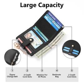 SENDEFN Small Woman Leather Wallet Credit Card Holder with ID Window, Card Wallets for Women with Zipper Coin Pocket and Keychain