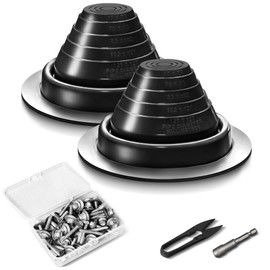 #3 Metal Roof Vents Flashing, Pipe Roofing Boots Kit for Houses Fits Pipe Od 1/4" to 5", High Temp Silicone Roof Jacks Include Roofing Screws & Hex Socket and Scissors - 2 Pcs, Black