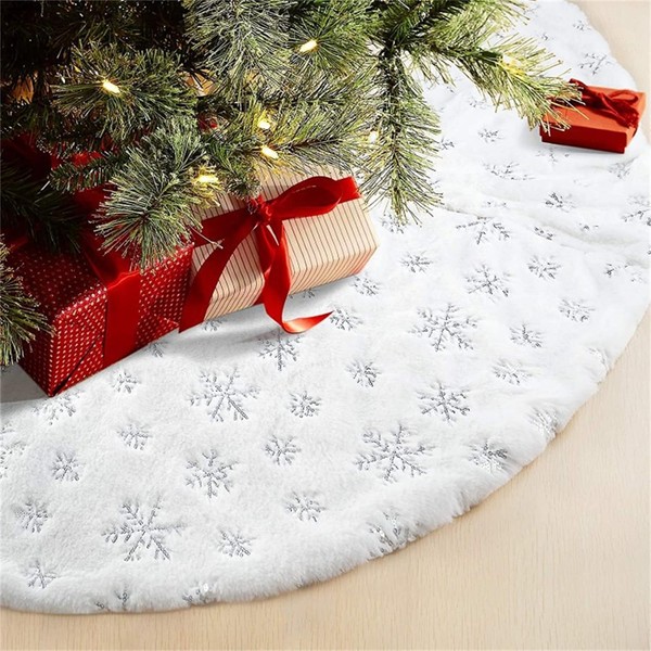 Christmas Tree Skirt, Christmas Decoration, Santa Ornament, Gorgeous, Tree Skirt, Diameter 30.7/35.4/47.2 inches (78/90/120 cm), Snowflake, Sequin Embroidery, Atmosphere, Cute Tree Skirt (47.2 inches (120 cm), Silver)